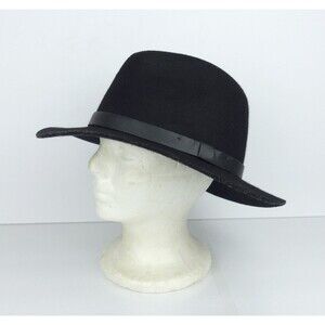H&M Black Wool Felt Wide Brim Fedora Hat Womens M 58 Boho Minimalist Witch